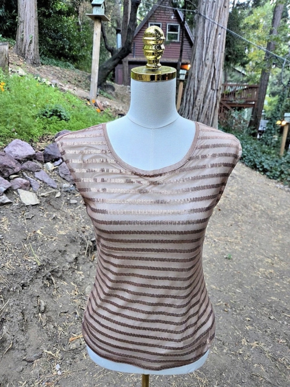 Banana Republic Striped Champagne Short Sleeve Top Size XS